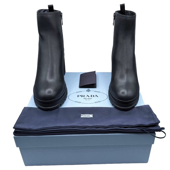 Brand New Prada Montana Lug Sole Vitello Leather mini Platform Combat Boots - Picture 2 of 12